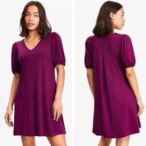 NWT Loft Women's Seamed Mini Dress M Plum Caspia Puff Sleeve Modal Blend